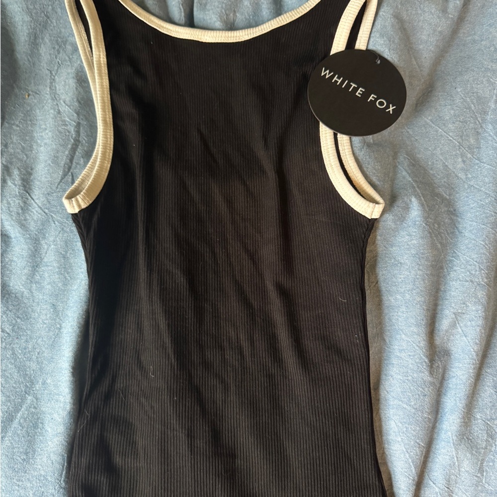 White Fox Boutique Black and Cream Fitted Sleeveless Tank Top